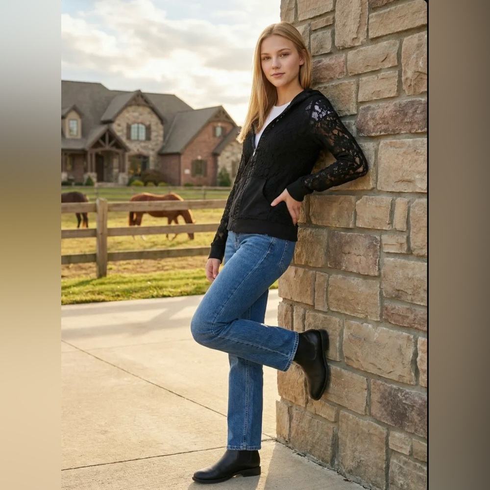 Ariat Black Lace-Sleeve Hooded Zip-Up
